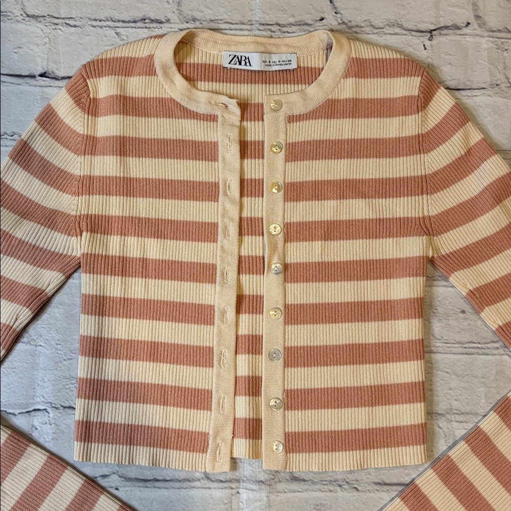 Zara Ribbed Stripe Cardigan - Picture 3 of 11